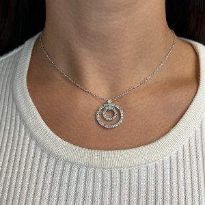 1.70Cttw Baguette & Round Diamond Double Ring Pendant Necklace 18K White Gold